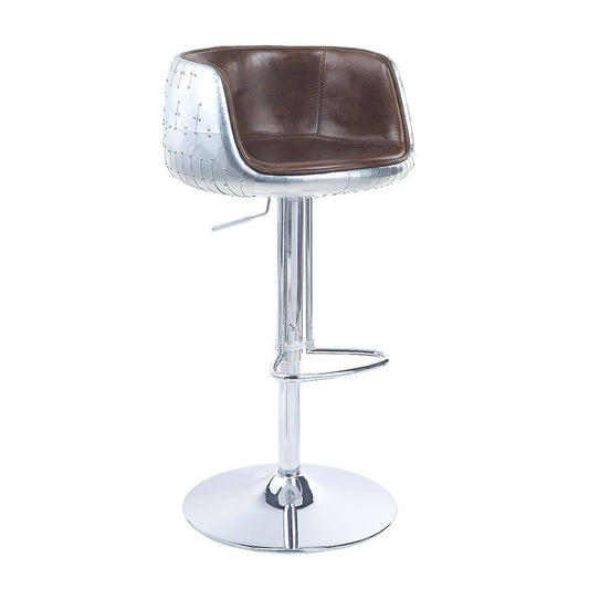 Brancaster - 41" Adjustable Stool With Swivel - Vintage Brown Top Grain Leather & Aluminum