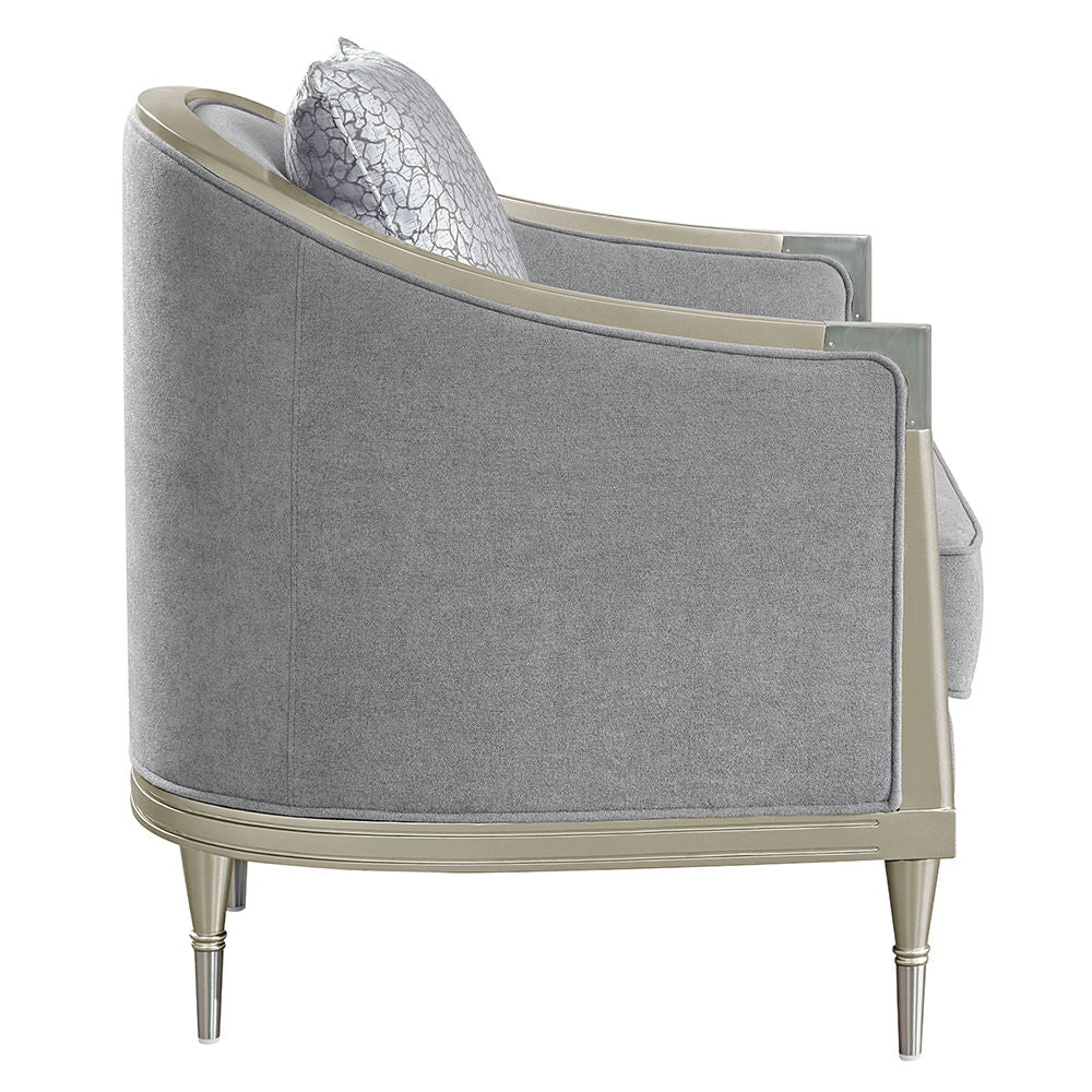 Fernando - Chair With Pillow - Gray Chenille & Champagne