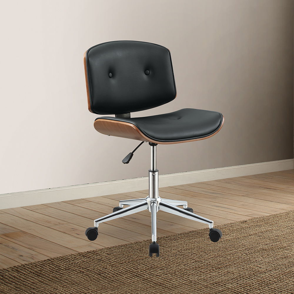 Camila - 36" Office Chair - Black Synthetic Leather & Walnut