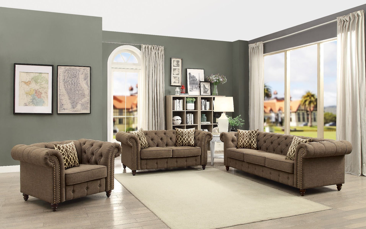 Aurelia - Loveseat With 2 Pillows - Brown Linen
