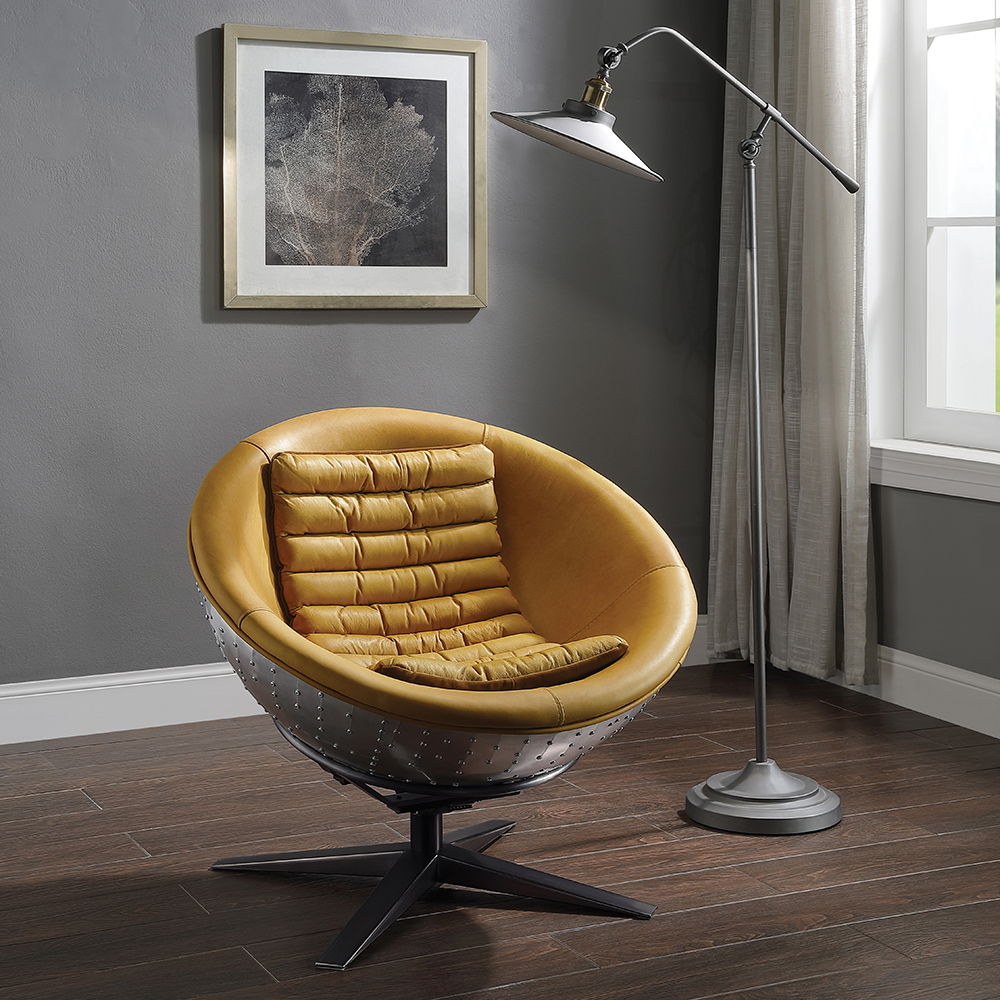 Brancaster - Accent Chair - Turmeric Top Grain Leather & Aluminum