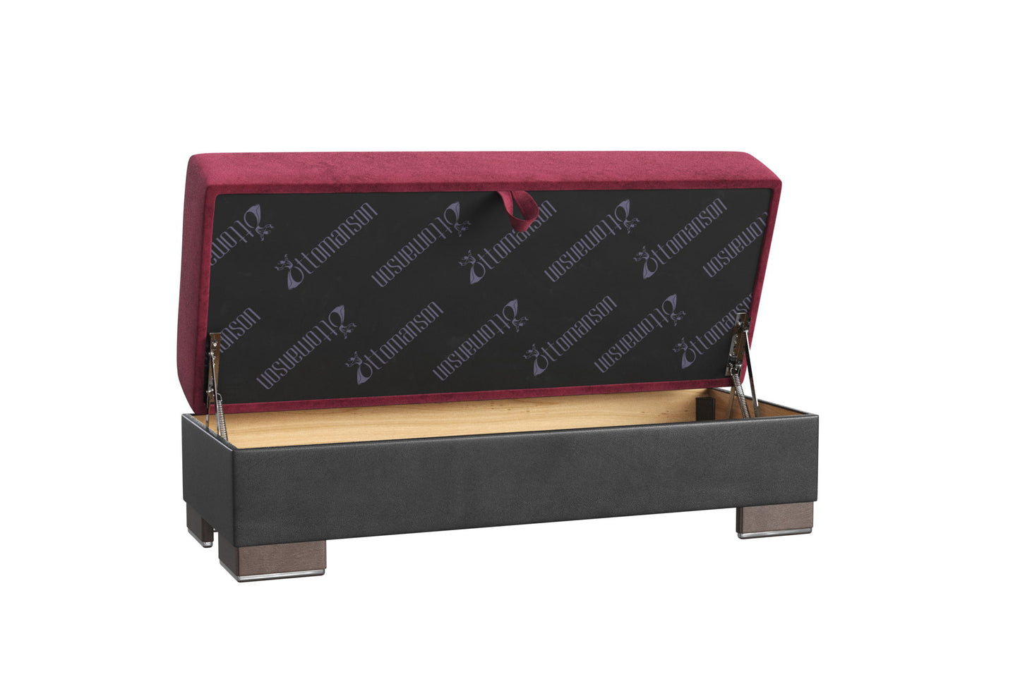 Ottomanson Armada - Upholstered Ottoman With Storage - Burgundy/Black PU Microfiber