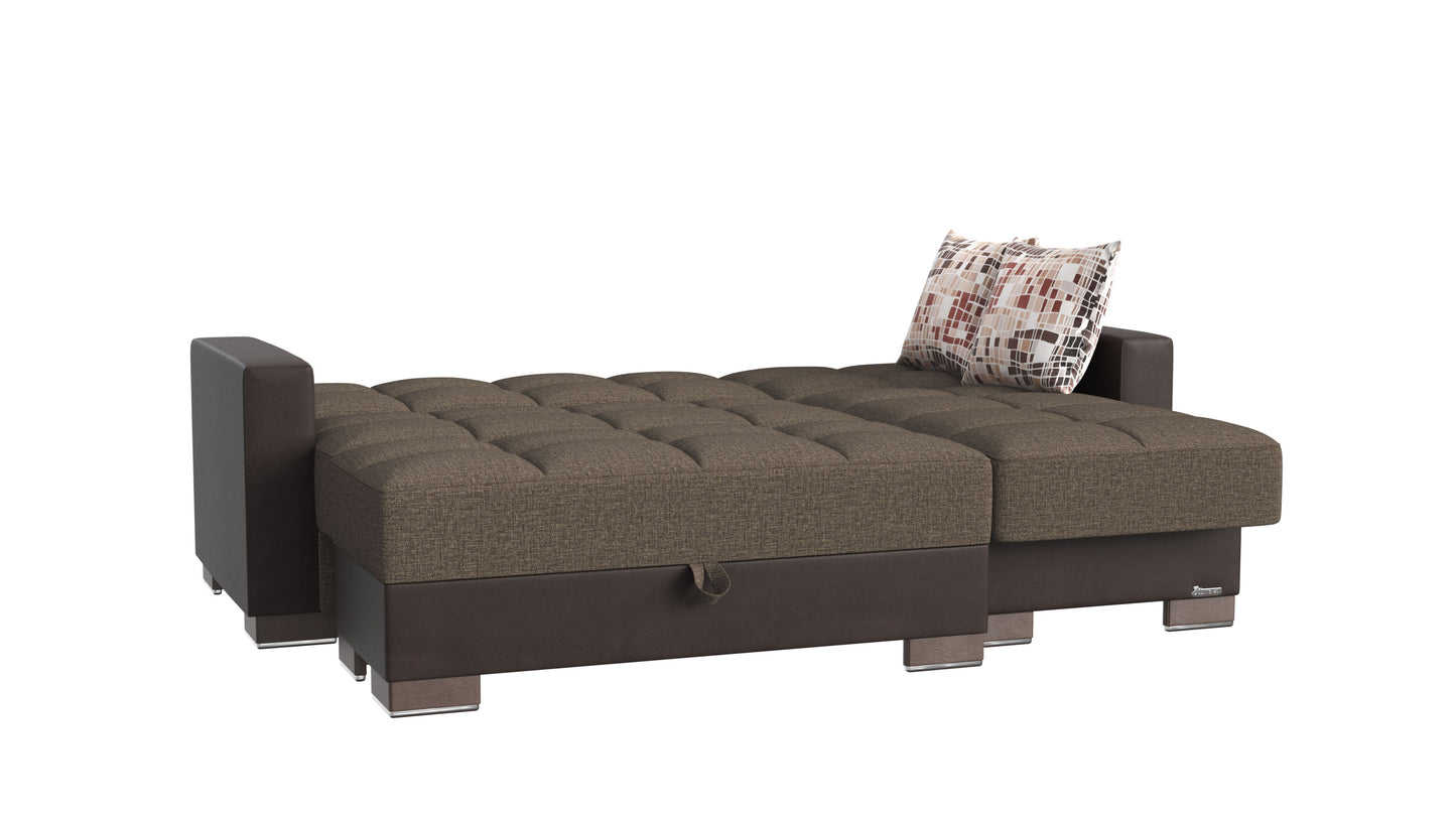 Ottomanson Armada - Upholstered Convertible Chaise Lounge With Storage - Brown PU Polyester