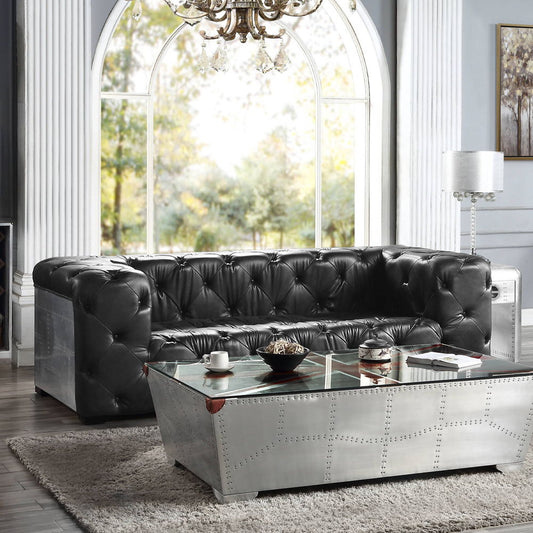 Brancaster - Sofa - Black Top Grain Leather & Aluminum