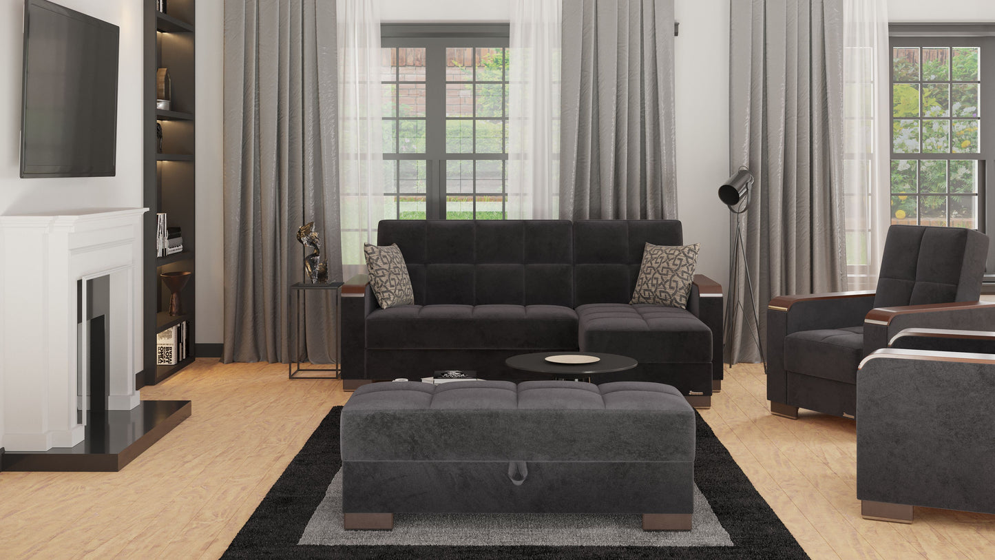 Ottomanson Armada X - Upholstered Convertible Wood Trimmed Ottoman With Storage - Microfiber