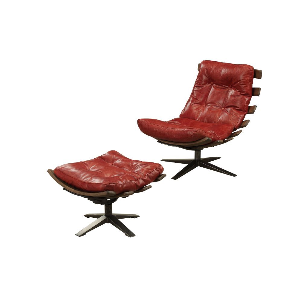 Gandy - Chair & Ottoman - Antique Red Top Grain Leather