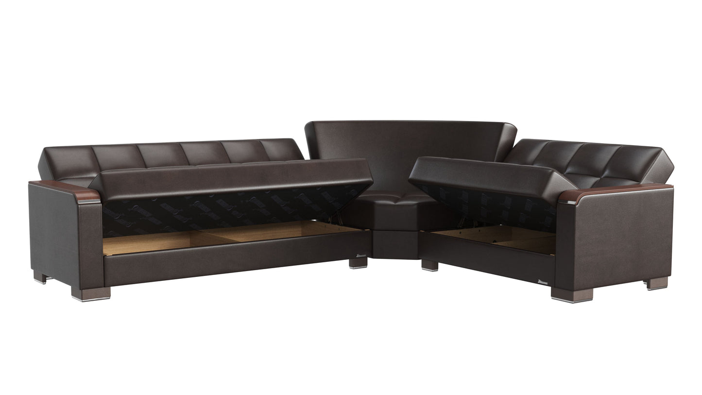 Ottomanson Armada X - Upholstered Convertible Wood Trimmed Sectional With Storage