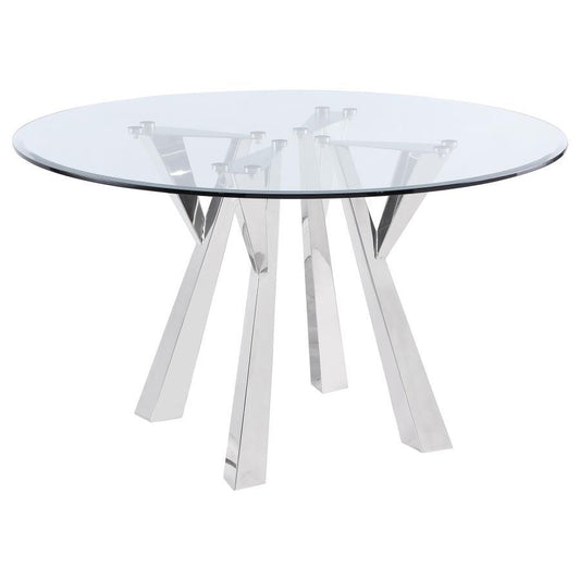 Alaia - Round Clear Glass Top Dining Table - Chrome