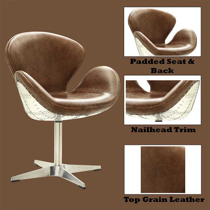 Brancaster - Accent Chair With Swivel - Retro Brown Top Grain Leather & Aluminum