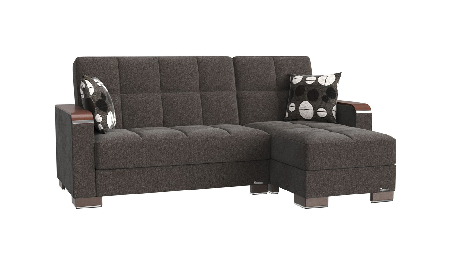 Ottomanson Armada X - Upholstered Convertible Wood Trimmed Chaise Lounge With Storage - Gray Chenille
