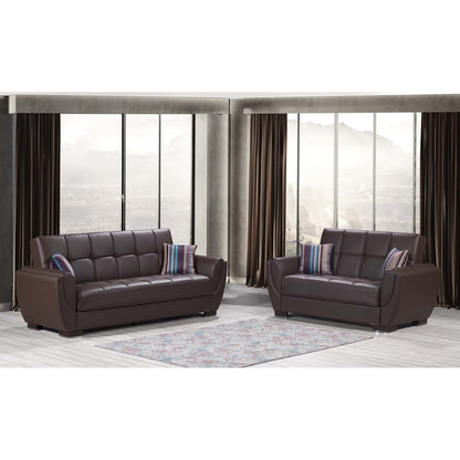Ottomanson Armada Air - Upholstered Convertible Loveseat With Storage - Brown PU
