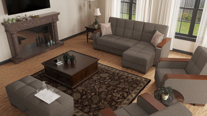 Ottomanson Armada X - Upholstered Convertible Wood Trimmed Ottoman With Storage - Polyester