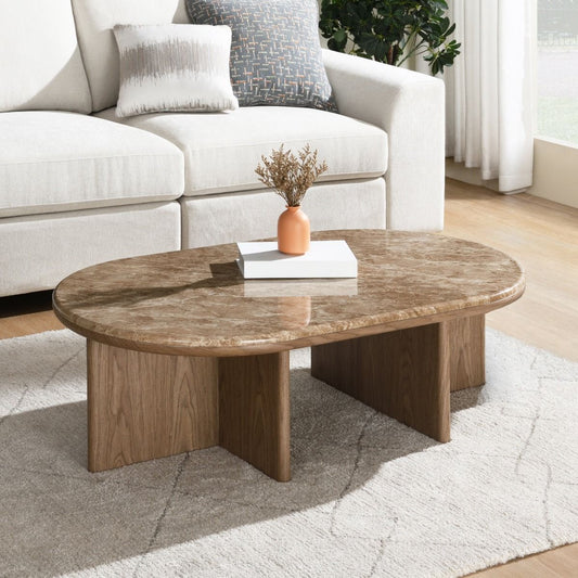 Markku - Coffee Table With Natural Marble - Oak
