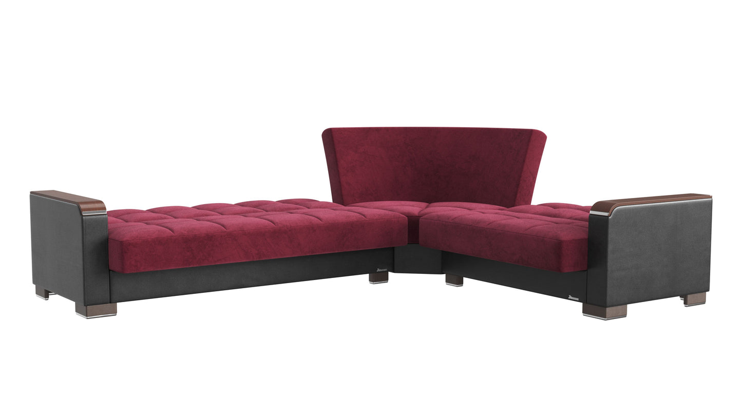 Ottomanson Armada X - Upholstered Convertible Wood Trimmed Sectional With Storage - Microfiber