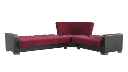 Ottomanson Armada X - Upholstered Convertible Wood Trimmed Sectional With Storage - Microfiber