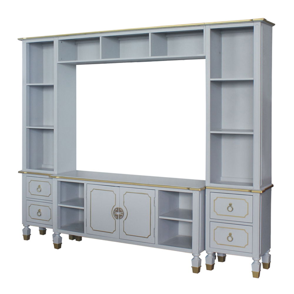 House Marchese - Entertainment Center - Gold Trim & Pearl Gray