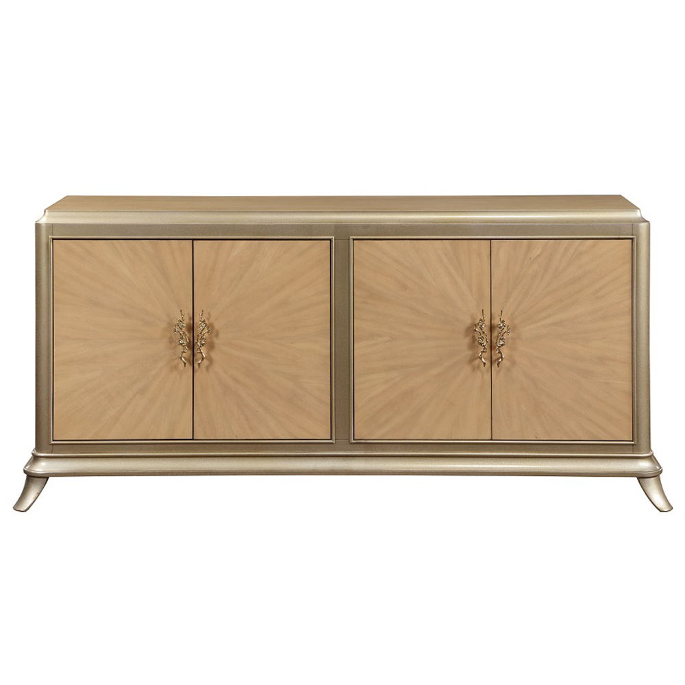 Dodie - Console Cabinet - Natural Oak Sunburst Pattern & Taupe Champaign