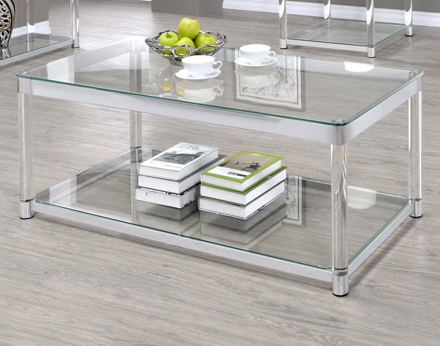 Anne - Rectangular Glass Top Acrylic Leg Coffee Table - Chrome