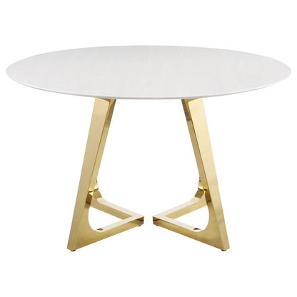 Gwynn - Round Marble Stainless Steel Dining Table - Gold