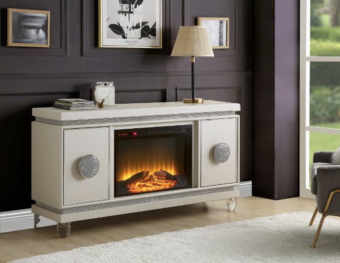 Noralie - Fireplace - Ivory PU & Faux Diamonds