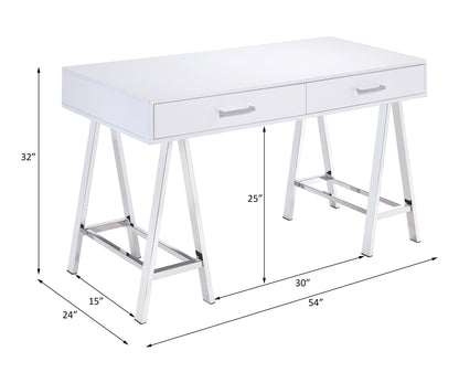 Coleen - Writing Desk With USB - White High Gloss & Chrome