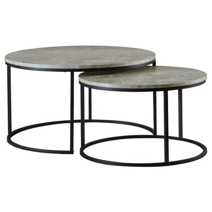 Lainey - 2 Piece Round Faux Marble Nesting Coffee Table - Gray