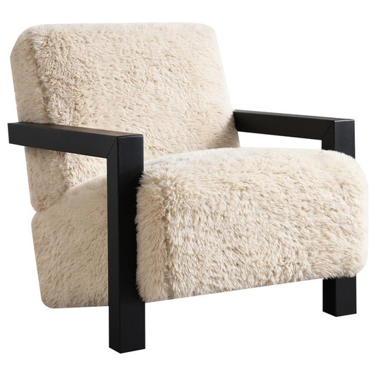 Fitzroy - Faux Fur Upholstered Chair Solid Wood Arms - Latte
