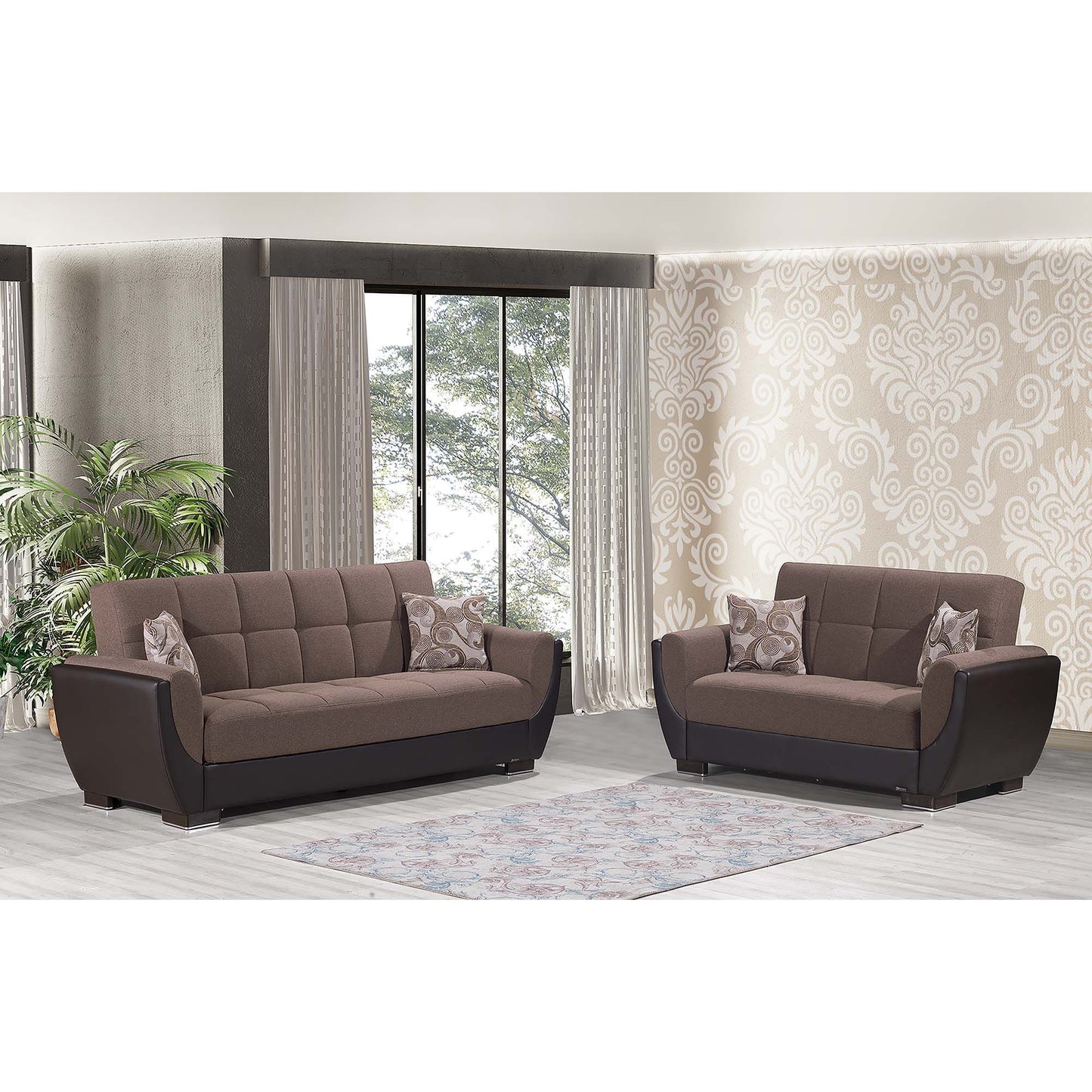 Ottomanson Armada Air - Upholstered Convertible Loveseat With Storage - Brown PU Polyester