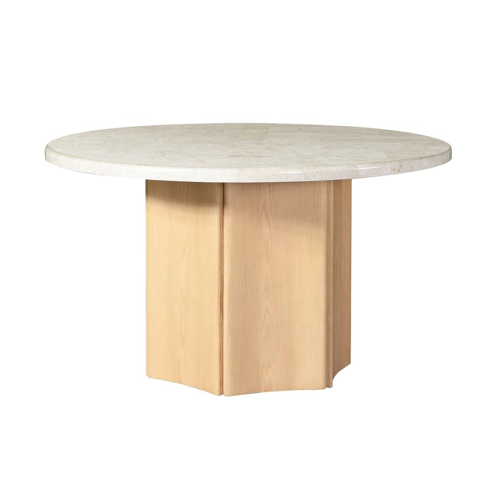 Adalynn - Round Dining Table With Marble Top - Gray Fabric & Weathered Gray Oak