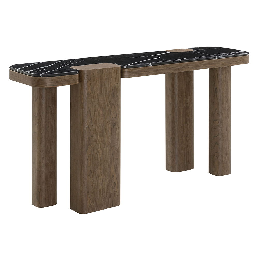 Dana - Console Table - Faux Marble Top, Black & Dark Walnut