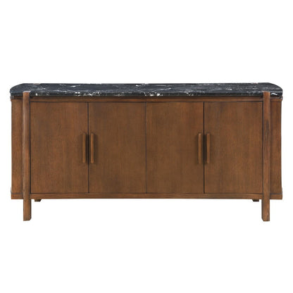 Estella - Server With Marble Top - Black Natural Marble Top & Walnut