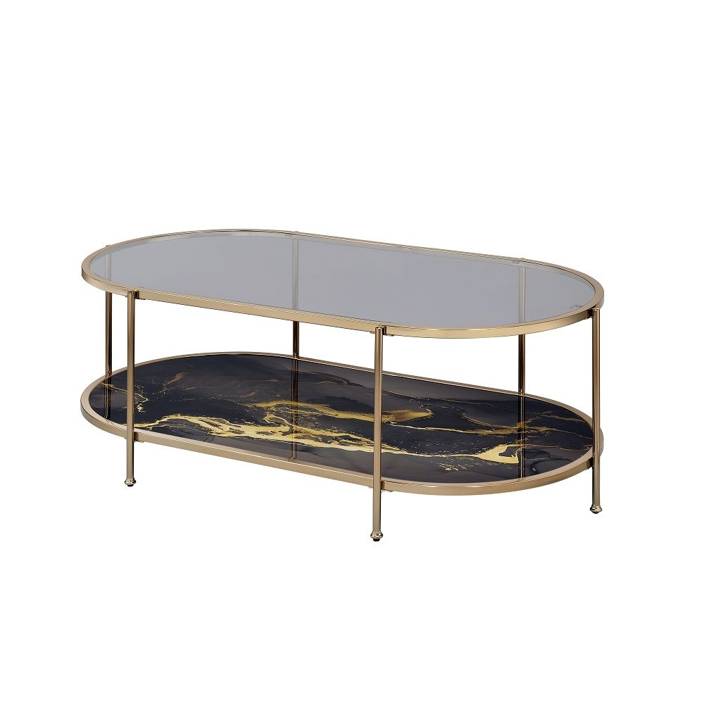 Fiorella - Coffee Table - Black Marble Print & Champagne