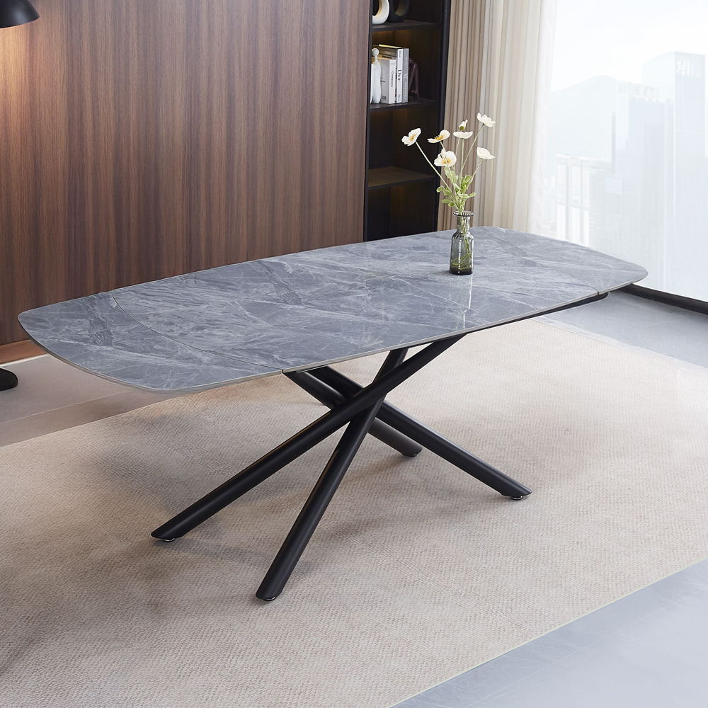 Hester - Ceramic Top Dining Table - Gray & Black
