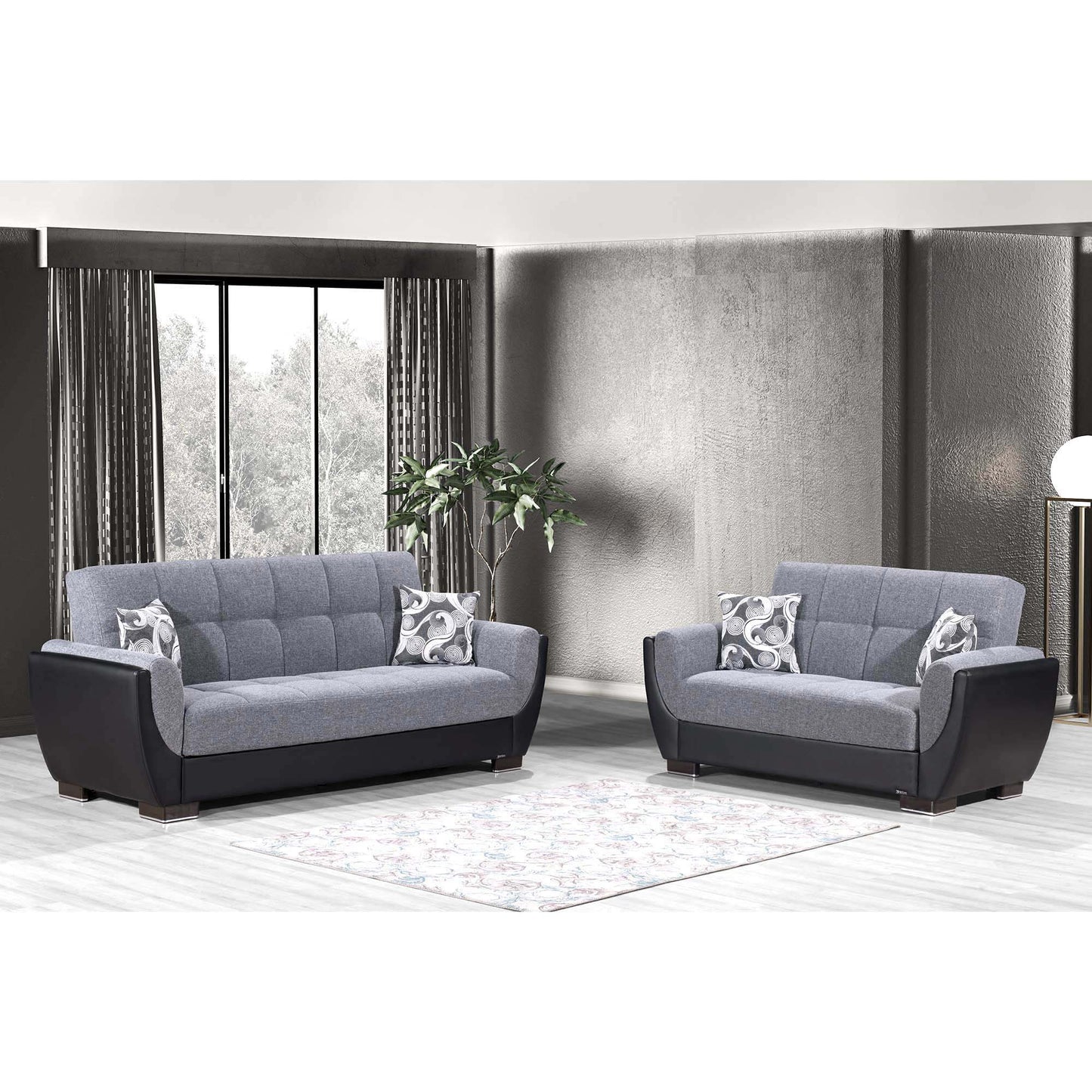 Ottomanson Armada Air - Upholstered Convertible Loveseat With Storage - Gray/Black PU Polyester