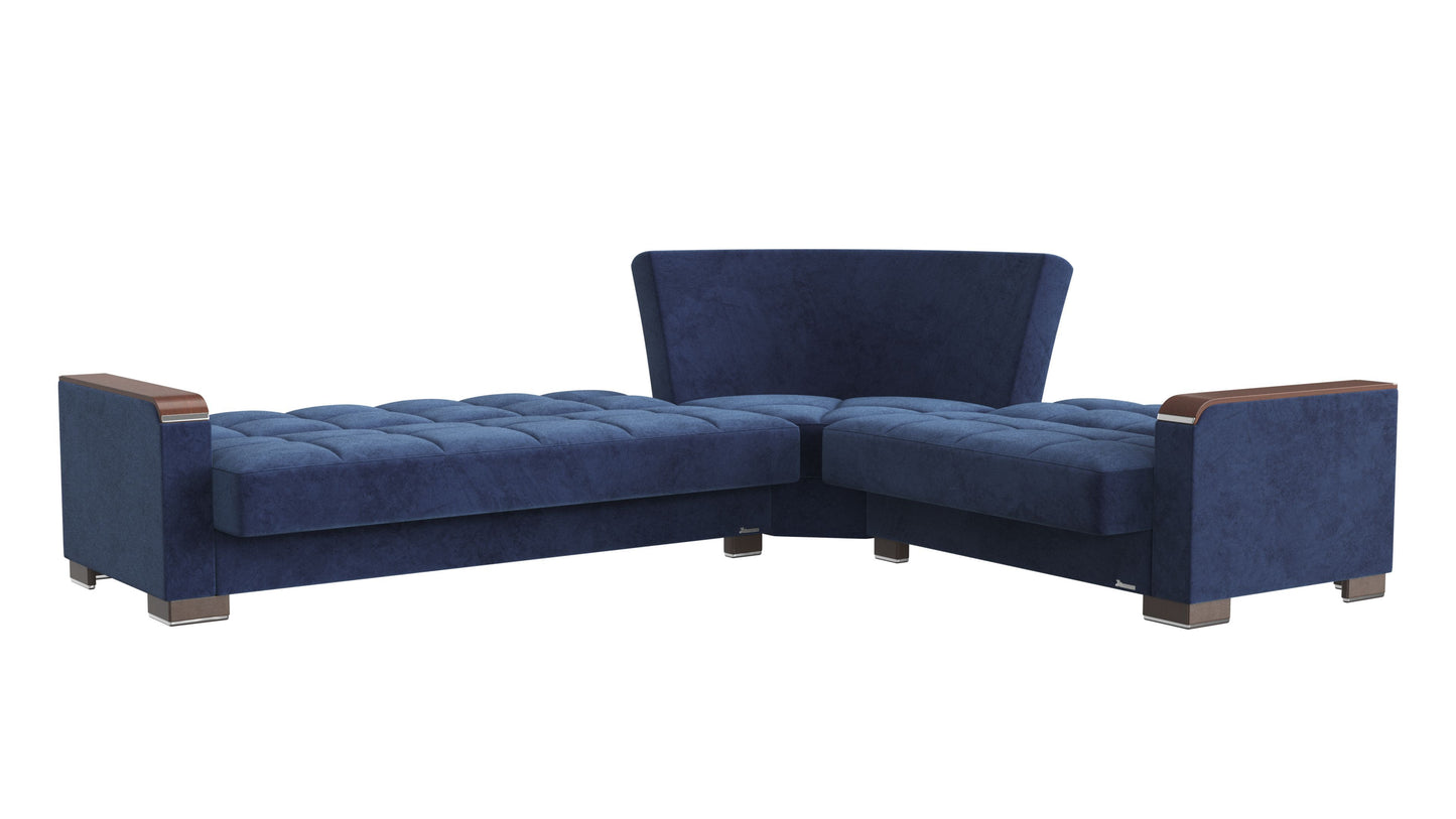 Ottomanson Armada X - Upholstered Convertible Wood Trimmed Sectional With Storage - Microfiber