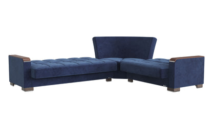 Ottomanson Armada X - Upholstered Convertible Wood Trimmed Sectional With Storage - Microfiber