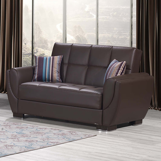 Ottomanson Armada Air - Upholstered Convertible Loveseat With Storage - Brown PU