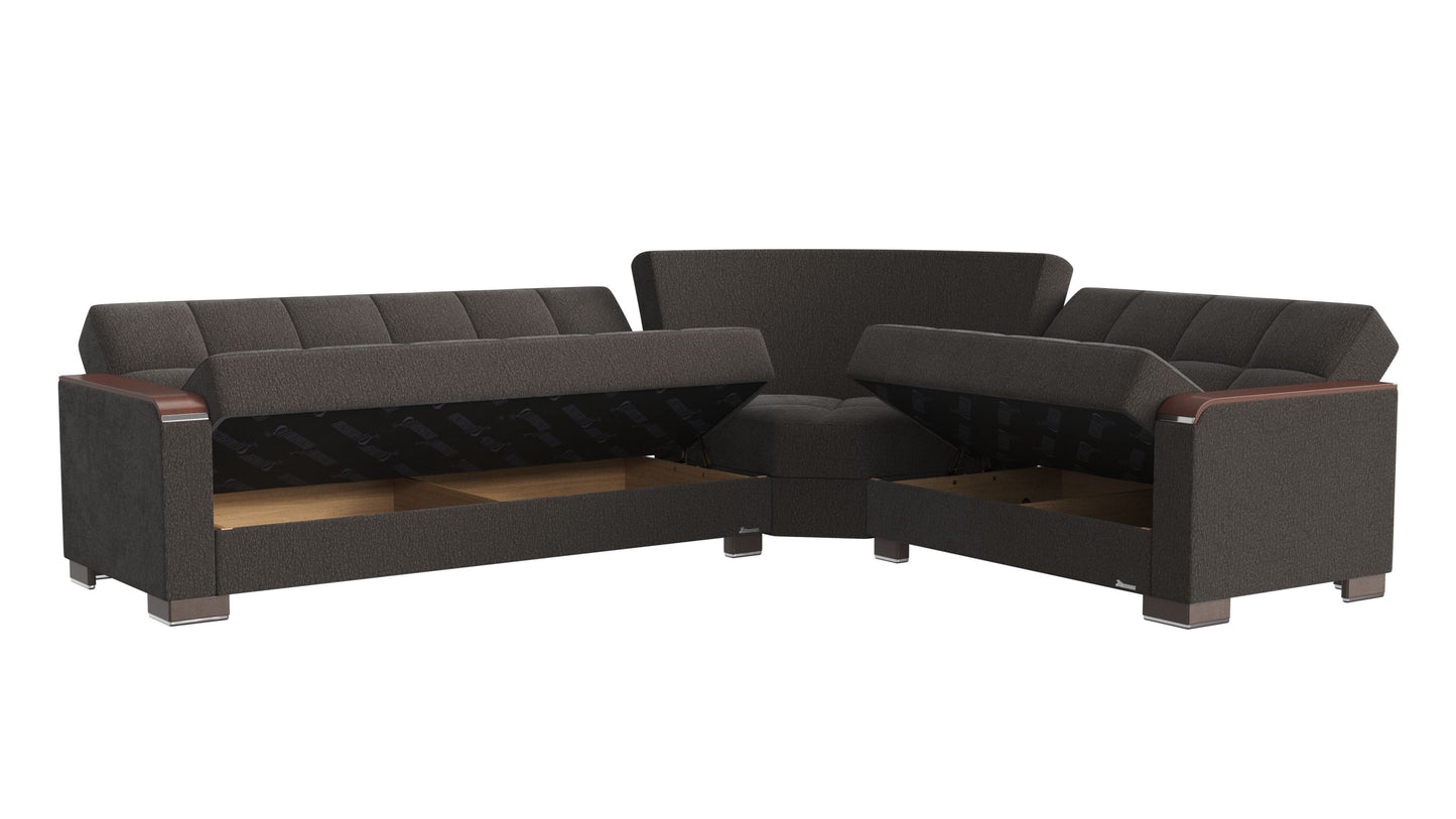 Ottomanson Armada X - Upholstered Convertible Wood Trimmed Sectional With Storage