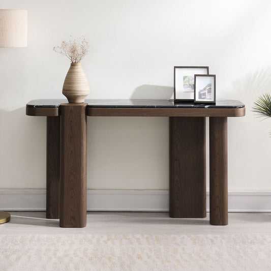 Dana - Console Table - Faux Marble Top, Black & Dark Walnut