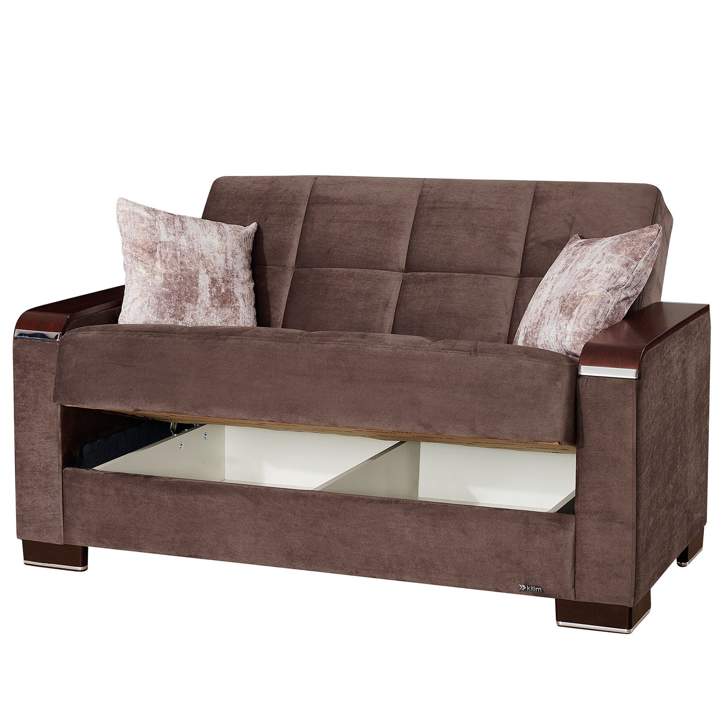 Ottomanson Armada X - Upholstered Convertible Wood Trimmed Loveseat With Storage - Microfiber