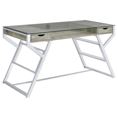 Emelle - Glass Top Writing Desk - Gray Driftwood