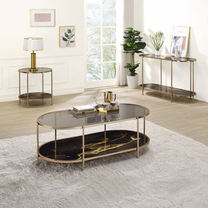 Fiorella - End Table - Black Marble Print & Champagne