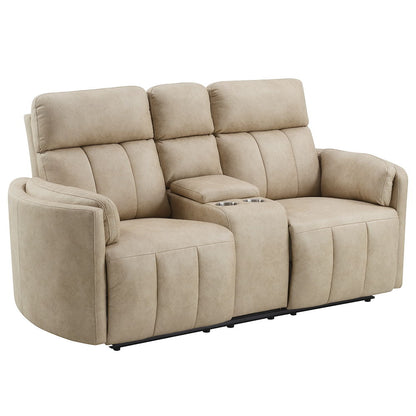 Elison - Motion Loveseat With Console - Dark Beige Polish Microfiber