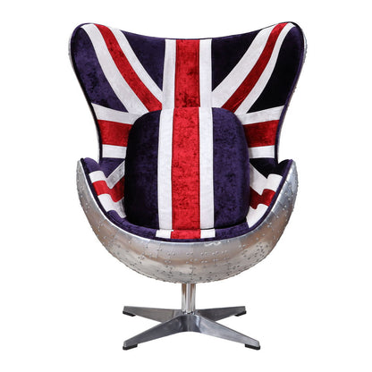 Brancaster - British Flag Accent Chair With Swivel - Pattern Fabric & Aluminum