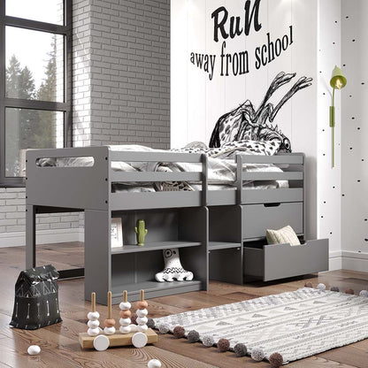 Fabiana - Twin Loft Bed With Storage - Gray