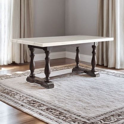 Gerardo - 31" Dining Table - White Marble Top & Weathered Espresso