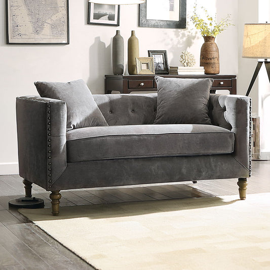 Sidonia - Loveseat With 2 Pillows - Gray Velvet