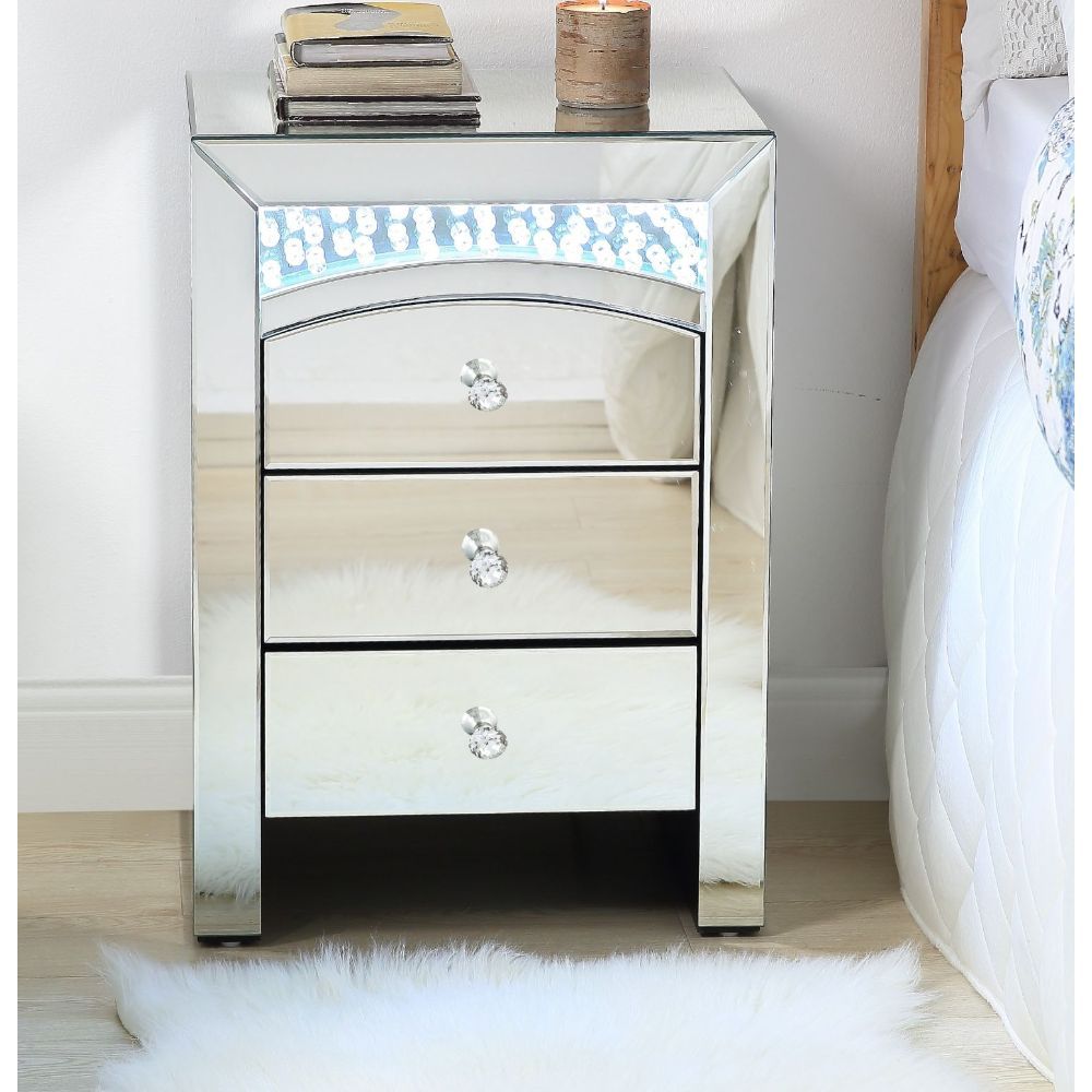 Nysa - Accent Table With LED - Mirrored & Faux Crystals