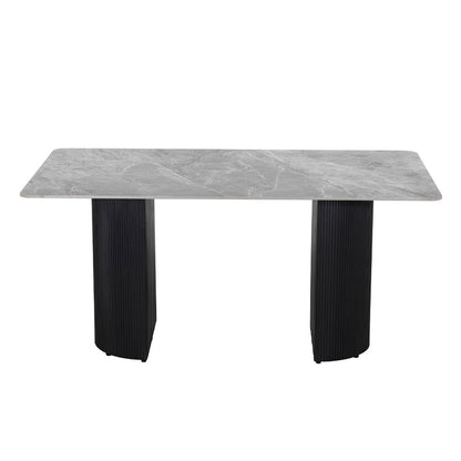 Leander - Dining Table With Ceramic Top - Gray & Black