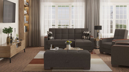 Ottomanson Armada X - Upholstered Convertible Wood Trimmed Ottoman With Storage - Gray Chenille